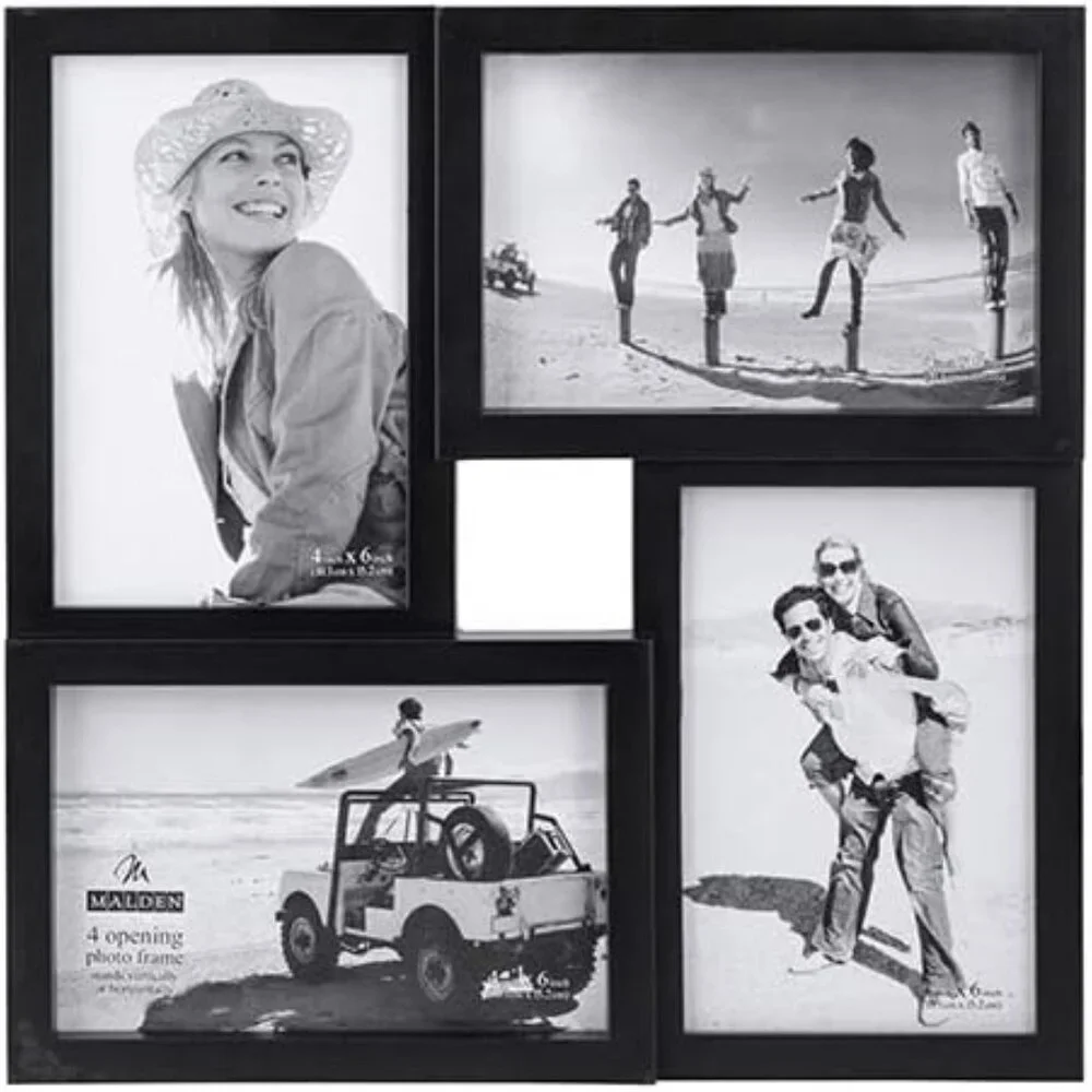 Sleek 4-Opening Black Matted Frame - Displays Four 4x6 Photos Effortlessly